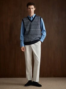 Manfinity Homme 男士鑽石針織背心外套，復古時尚 - 深灰色 - 查看 6