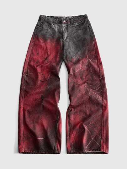 Jeans de mezclilla cómodos y versátiles con estampado de grafiti y teñido anudado para hombres
