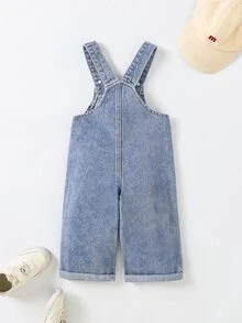 Baby Boy Cute Blue Denim Bib Pants - Light Wash - View 2