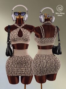 Mistrie Women's Heart Print Criss-Cross Halter Tank Top And Skirt Sports Set - Coffee Brown - View 1