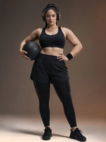 Powerista Women's Plus Size Solid Color Casual Daily Sports Bra Breathable Gym Workout Fitness Running Going Out Training Fashion Casual Black Adjustable - Black - View 6