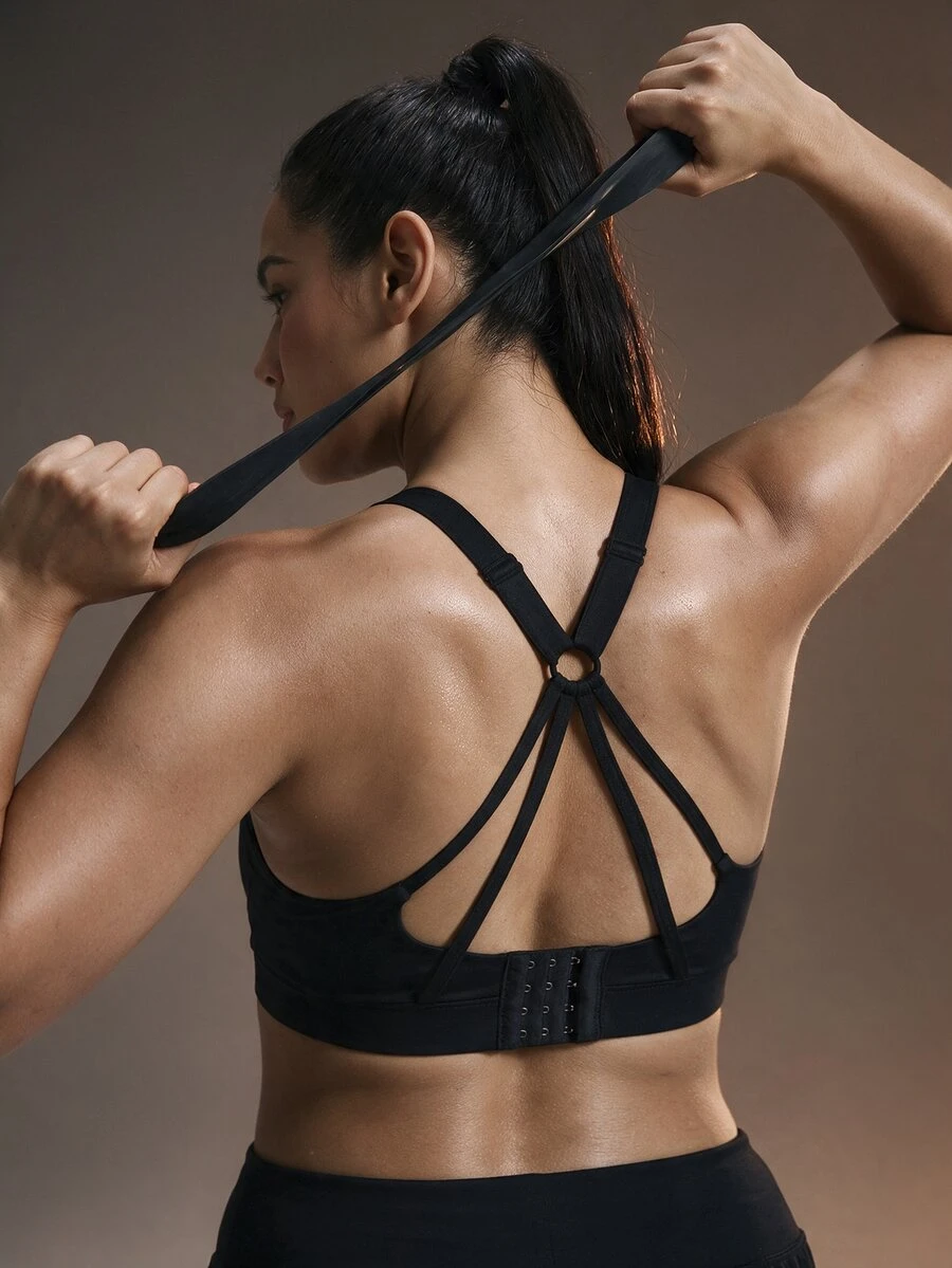 Powerista Women's Plus Size Solid Color Casual Daily Sports Bra Breathable Gym Workout Fitness Running Going Out Training Fashion Casual Black Adjustable - Black - View 1