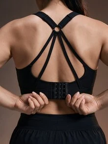 Powerista Women's Plus Size Solid Color Casual Daily Sports Bra Breathable Gym Workout Fitness Running Going Out Training Fashion Casual Black Adjustable - Black - View 4