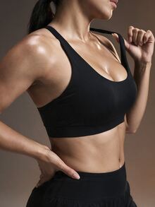 Powerista Women's Plus Size Solid Color Casual Daily Sports Bra Breathable Gym Workout Fitness Running Going Out Training Fashion Casual Black Adjustable - Black - View 3