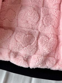 SHEIN 青少年女孩秋冬款簡約舒適時尚寬鬆短版粉色抓絨內裡立領填充外套 - 黑色 - 查看 6