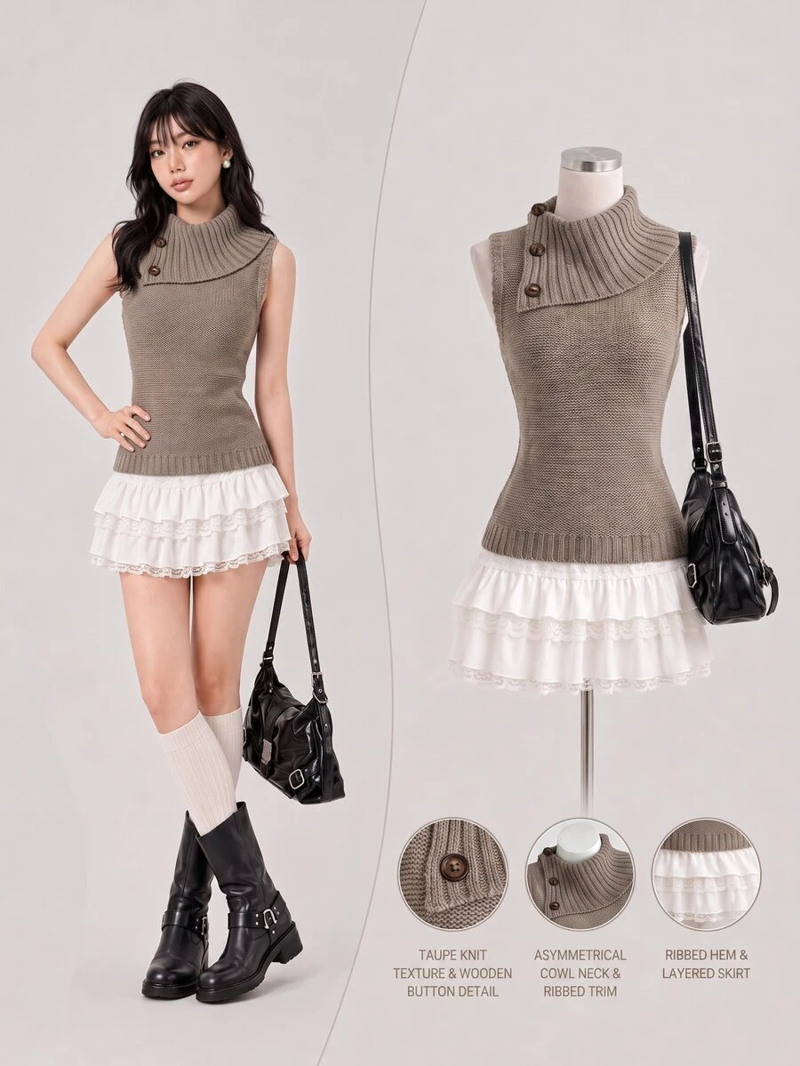 Elamini Women's Casual Versatile Design Collar Vintage Commute Daily Wear Autumn/Winter Slim Fit Sweater Vest