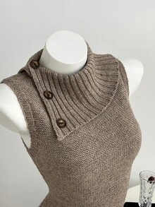 Elamini Women's Casual Versatile Design Collar Vintage Commute Daily Wear Autumn/Winter Slim Fit Sweater Vest - Brown - View 10