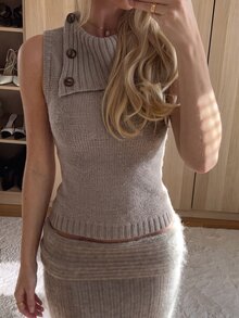Elamini Women's Casual Versatile Design Collar Vintage Commute Daily Wear Autumn/Winter Slim Fit Sweater Vest - Brown - View 7