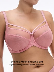 LUVLETTE Unlined Full Coverage Side Support Purple Mesh Sheer Basic Breezy Comfort Minimizer Women Lingerie Intimates Bra - Pink - View 3