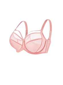 LUVLETTE Unlined Full Coverage Side Support Purple Mesh Sheer Basic Breezy Comfort Minimizer Women Lingerie Intimates Bra - Pink - View 9