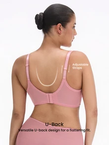 LUVLETTE Unlined Full Coverage Side Support Purple Mesh Sheer Basic Breezy Comfort Minimizer Women Lingerie Intimates Bra - Pink - View 5