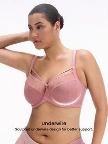 LUVLETTE Unlined Full Coverage Side Support Purple Mesh Sheer Basic Breezy Comfort Minimizer Women Lingerie Intimates Bra - Pink - View 4