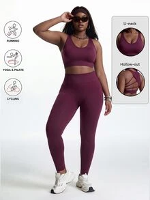 Innovista Innovista Set Olahraga Wanita Ukuran Besar Pinggang Tinggi Set Gym Set Latihan Pakaian Olahraga Pakaian Aktif Pengangkat Bokong Pengontrol Perut Push Up Cepat Kering Musim Gugur بدلة رياضية - Burgundy - View 5