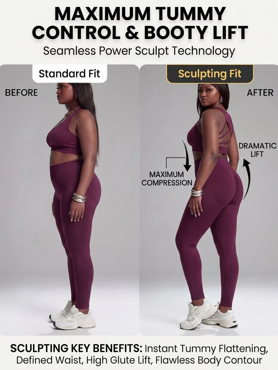 Innovista Innovista Set Olahraga Wanita Ukuran Besar Pinggang Tinggi Set Gym Set Latihan Pakaian Olahraga Pakaian Aktif Pengangkat Bokong Pengontrol Perut Push Up Cepat Kering Musim Gugur بدلة رياضية - Burgundy - View 1