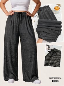 Comfortcana Plus Size Black And White Striped Casual Drawstring Pants, Autumn/Winter Stripe Pants Club Lounge Formal Fall - Black and White - View 1