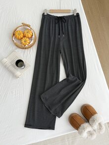 Comfortcana Plus Size Black And White Striped Casual Drawstring Pants, Autumn/Winter Stripe Pants Club Lounge Formal Fall - Black and White - View 5