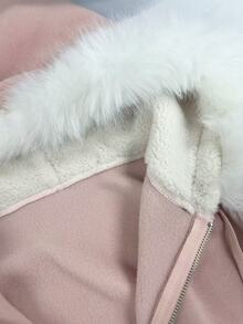 Lalippa Women's Vintage Pink Zip-Up Hoodie With Fur Trim & Pom Pom Drawstrings - Baby Pink - View 3