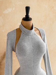 Soleia New Casual Sexy Hot Girl Knit Halter Backless Long Sleeve Jumpsuit 2 Pieces Set - Grey - View 8