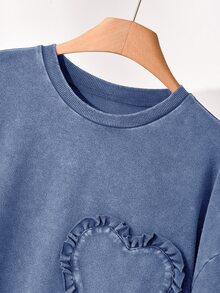 CosyJoli Plus Size Women Frill Trim Heart Neck Drop Shoulder Casual Sexy Elegant T-Shirt Brunch Morning Formal Dusty Blue Summer - Blue - View 5