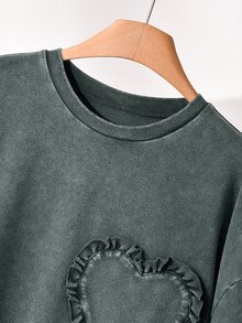CosyJoli Plus Size Women's Summer Casual Heart Ruffle Trim T-Shirt - Green - View 5