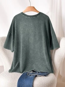 CosyJoli Plus Size Women's Summer Casual Heart Ruffle Trim T-Shirt - Green - View 2