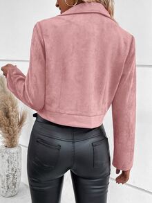 SHEIN 女式立領春秋休閒外套，拉鍊閉合，長袖設計 - 藕粉色 - 查看 2