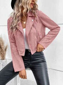 SHEIN 女式立領春秋休閒外套，拉鍊閉合，長袖設計 - 藕粉色 - 查看 3