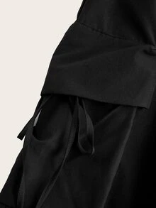 SHEIN BASICS 女款休閒街頭風梭織高腰寬腿百慕大短褲，附工裝口袋，黑色，棉質，適合夏季穿搭、海灘度假 - 黑色 - 查看 6