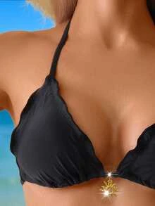 Swim Basics 女士夏季度假金色太阳装饰黑色比基尼套装、沙滩装 - 黑色 - 查看 7