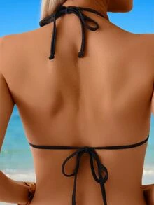 Swim Basics 女士夏季度假金色太阳装饰黑色比基尼套装、沙滩装 - 黑色 - 查看 6