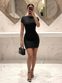 Slaydiva Elegant Sexy Cocktail Bar Party Backless Mini Dress-A - Black - View 7