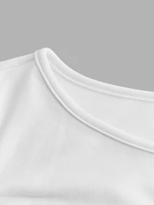 SHEIN Girlism تي شيرت كاجوال طويل الأكمام بياقة طاقم مع كشكشة واتساع أسفل للفتيات في سن المراهقة، بوقع رفيع - أبيض - مشاهدة 5