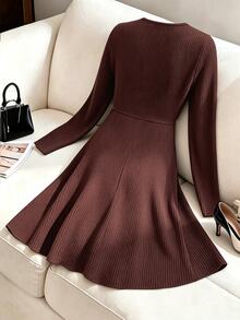 Linhara CURVE Gaun Rajut Elegan dan Kasual untuk Wanita Ukuran Besar, Cocok untuk Musim Gugur. - Burgundy - View 2