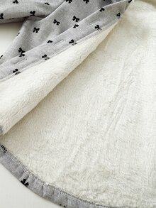 SHEIN Elladie kids 女童蝴蝶結印花抓絨內裡連帽外套，鈕扣開襟保暖加厚休閒外套，適合秋季冬季 - 灰色 - 查看 7