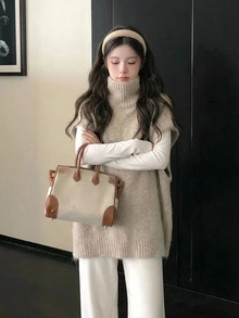 DAZY Women's Autumn/Winter High Neck Sleeveless Loose Casual Sweater - Khaki - View 9