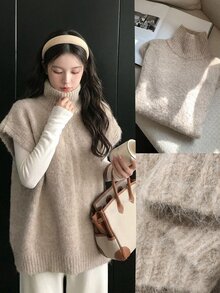 DAZY Women's Autumn/Winter High Neck Sleeveless Loose Casual Sweater - Khaki - View 1