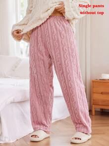 SHEIN Plus Size Cozy Warm Fleece Fluffy Sleep Bottoms, Fall Winter - Pink - View 1