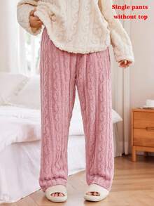 SHEIN Plus Size Cozy Warm Fleece Fluffy Sleep Bottoms, Fall Winter - Pink - View 5