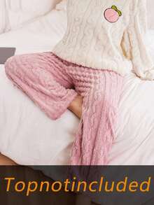 SHEIN Plus Size Cozy Warm Fleece Fluffy Sleep Bottoms, Fall Winter - Pink - View 3