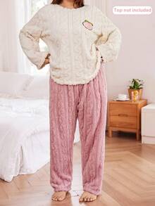 SHEIN Plus Size Cozy Warm Fleece Fluffy Sleep Bottoms, Fall Winter - Pink - View 4