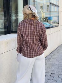 Jeta Ari 法式荷叶边格子女式衬衫 - 咖啡棕 - 查看 2
