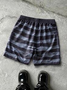 GETOML 男士夏季休閒度假風美國國旗印花抽繩腰斜口袋短褲 - 黑色 - 查看 4