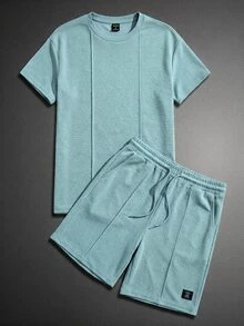 GETOML Men's Letter Graphic Short Sleeve Knit T-Shirt And Shorts 2 Pieces Casual Set - Green - View 3
