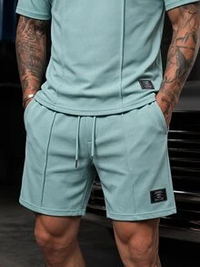 GETOML Men's Letter Graphic Short Sleeve Knit T-Shirt And Shorts 2 Pieces Casual Set - Green - View 2