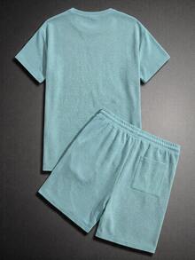 GETOML Men's Letter Graphic Short Sleeve Knit T-Shirt And Shorts 2 Pieces Casual Set - Green - View 6