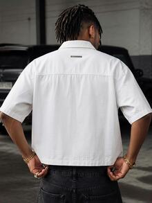 GETOML Men's Rhinestone Printed Denim Shirt - White - View 2