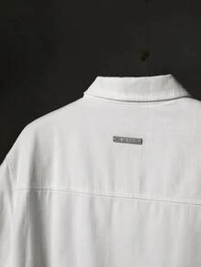 GETOML Men's Rhinestone Printed Denim Shirt - White - View 8