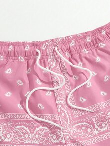 GETOML Men's Summer Beach Vacation Paisley Print Drawstring Waist Shorts, Father's Day Gifts, Football - Pink - View 5