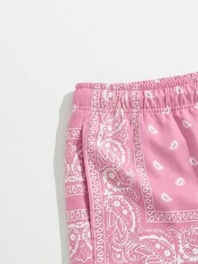 GETOML Men's Summer Beach Vacation Paisley Print Drawstring Waist Shorts, Father's Day Gifts, Football - Pink - View 6