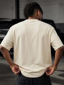 GETOML Men's Solid Color Crew Neck Casual Versatile Daily Short Sleeve T-Shirt - Apricot - View 2